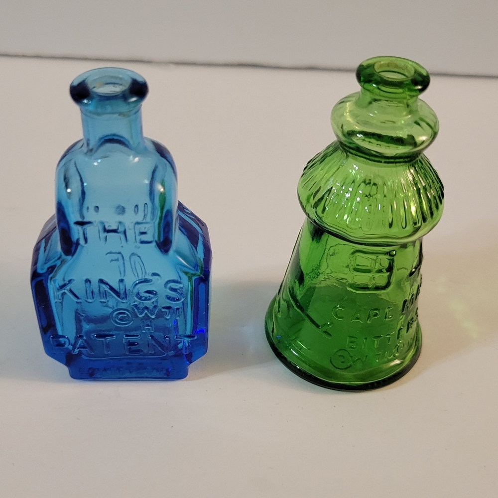 Miniature Wheaton Bottle Set of 2 Blue Green